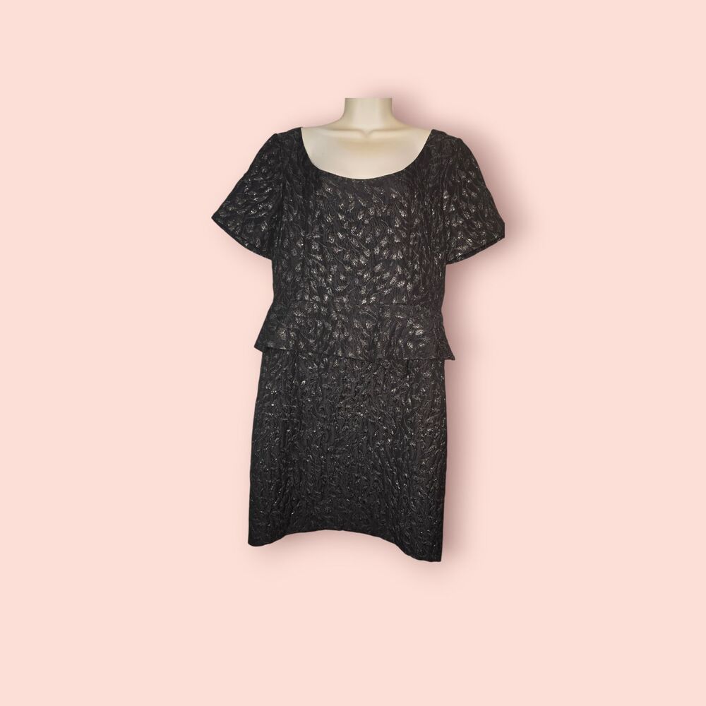 St. John Evening Black Metallic Brocade Black Caviar Sheath Dress 10 RT14 GRP2
